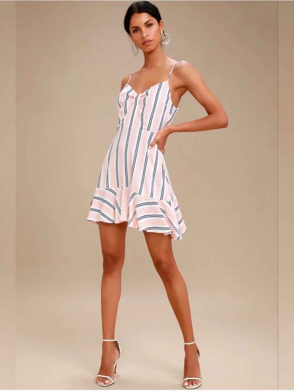 BB Dakota Peach and Navy Striped Spaghetti Strap Dress